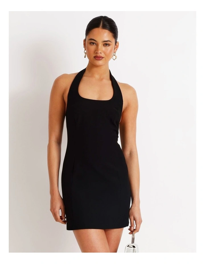 Halter Neck Mini Dress in Black image 5