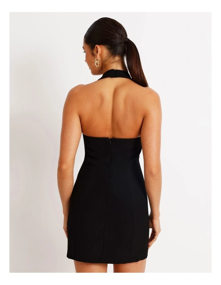 Halter Neck Mini Dress in Black image 6