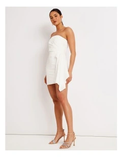 Draped Strapless Mini Dress in White