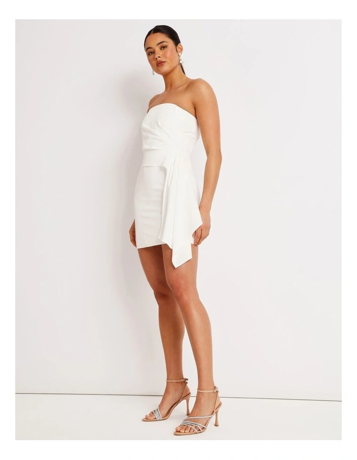 Draped Strapless Mini Dress in White image 1