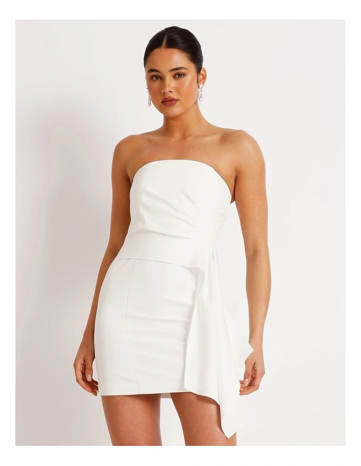 Draped Strapless Mini Dress in White image 2