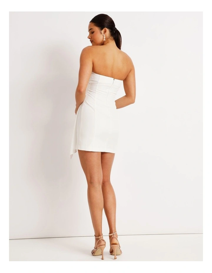 Draped Strapless Mini Dress in White image 6