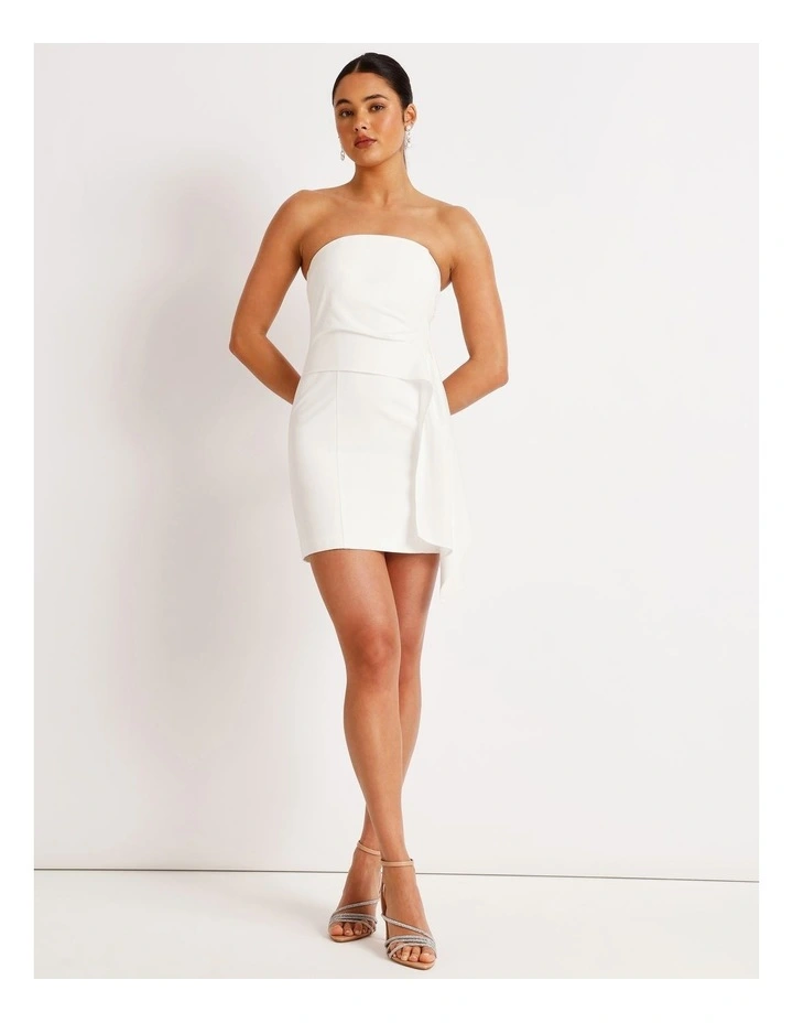 Draped Strapless Mini Dress in White image 7