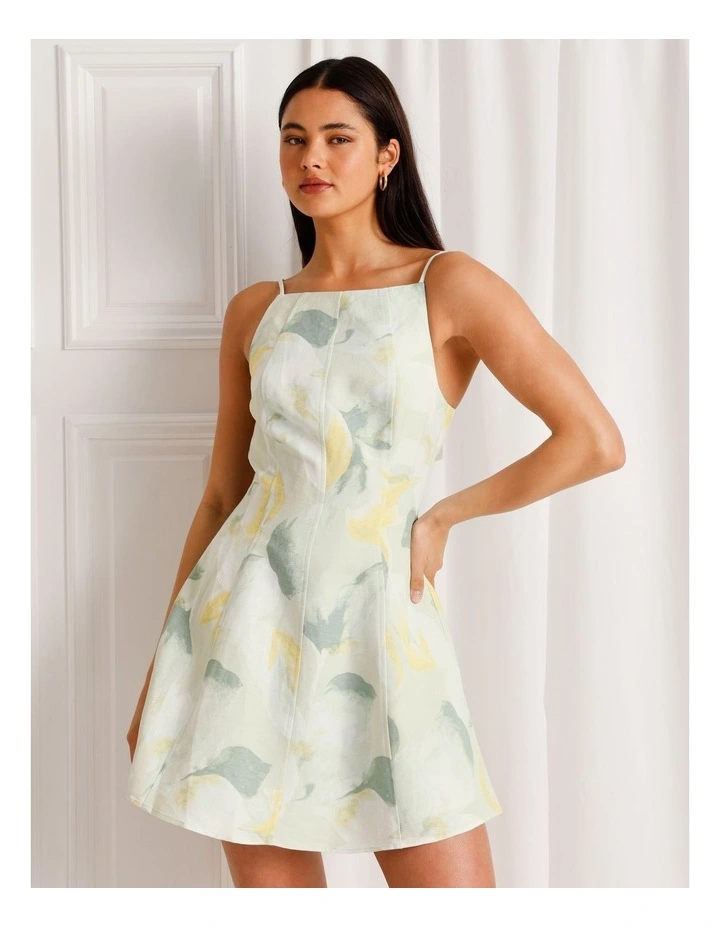 Linen Blend Tie Back Mini Dress in Mint image 2
