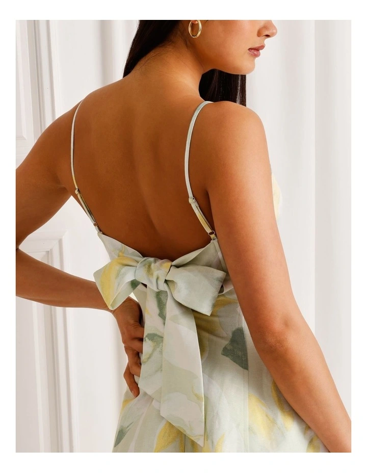 Linen Blend Tie Back Mini Dress in Mint image 3