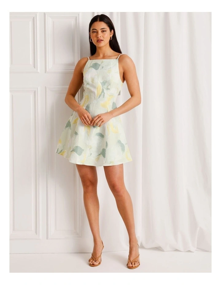 Linen Blend Tie Back Mini Dress in Mint image 4