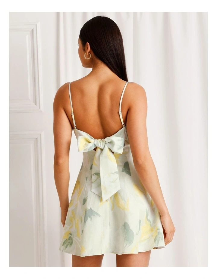 Linen Blend Tie Back Mini Dress in Mint image 5