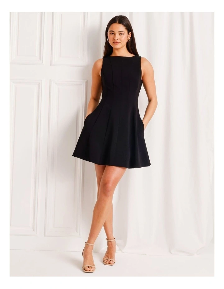 Flared Mini Dress in Black image 2