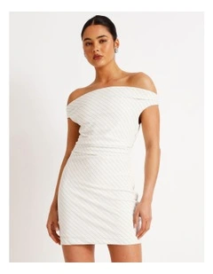 Pinstripe Draped Mini Dress in Black/White