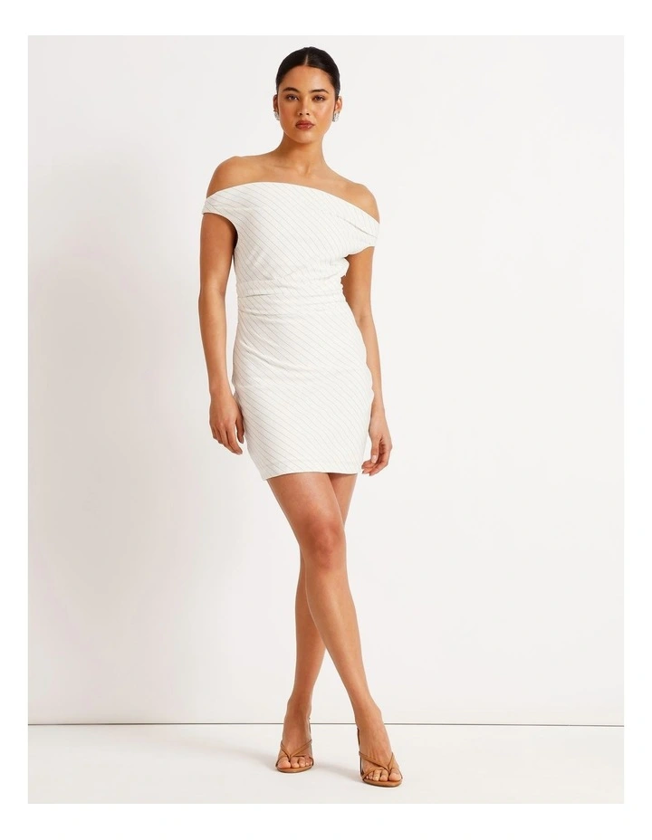 Pinstripe Draped Mini Dress in Black/White image 2