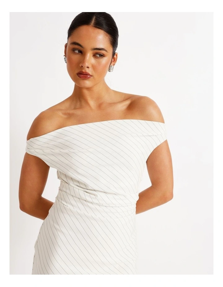 Pinstripe Draped Mini Dress in Black/White image 3