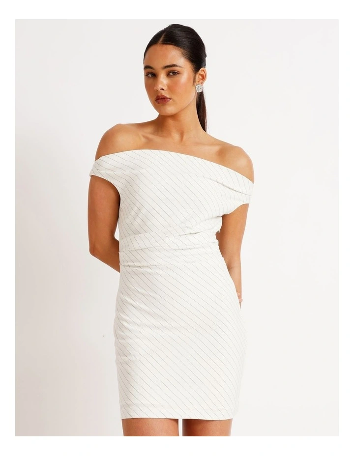 Pinstripe Draped Mini Dress in Black/White image 4