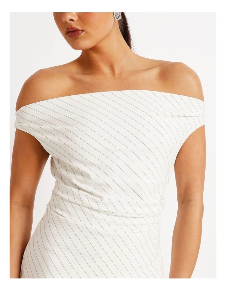 Pinstripe Draped Mini Dress in Black/White image 5