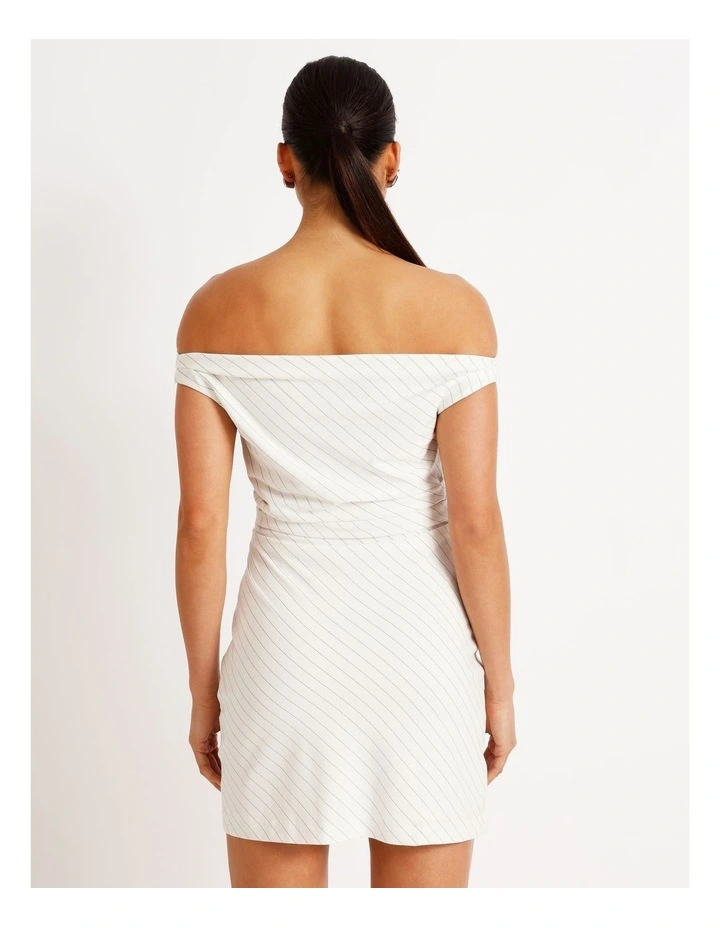 Pinstripe Draped Mini Dress in Black/White image 6