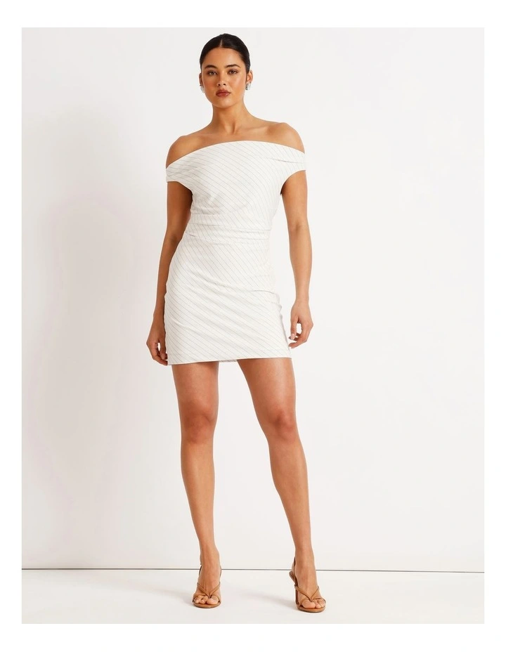 Pinstripe Draped Mini Dress in Black/White image 7
