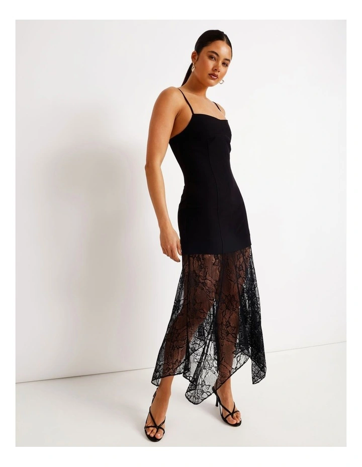 Tailored Lace Skirt Midi Dress in Black image 2