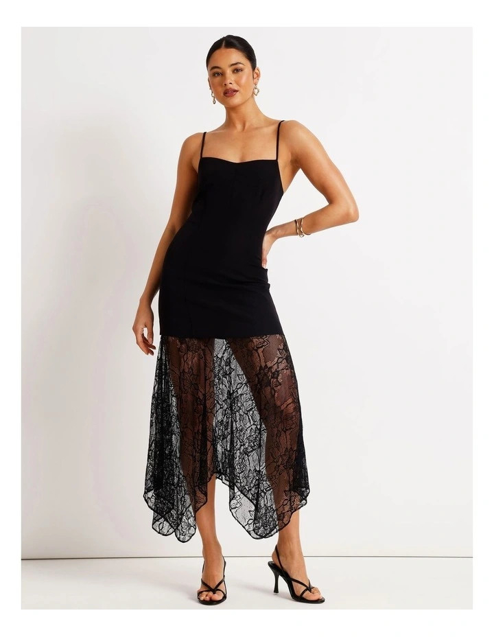 Tailored Lace Skirt Midi Dress in Black image 3