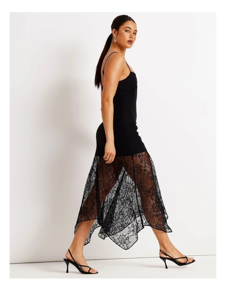 Tailored Lace Skirt Midi Dress in Black image 4