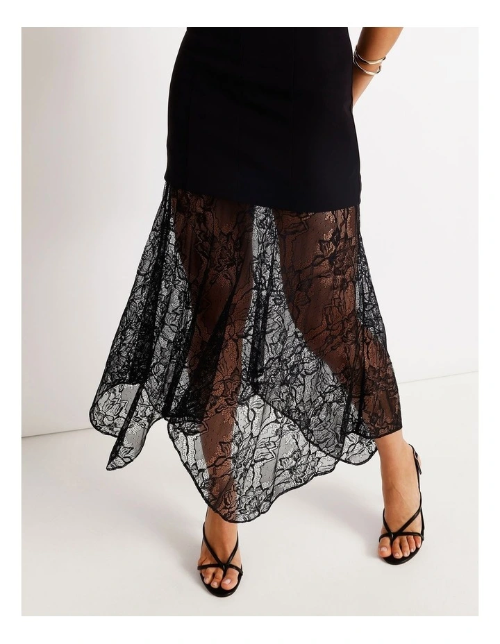 Tailored Lace Skirt Midi Dress in Black image 5