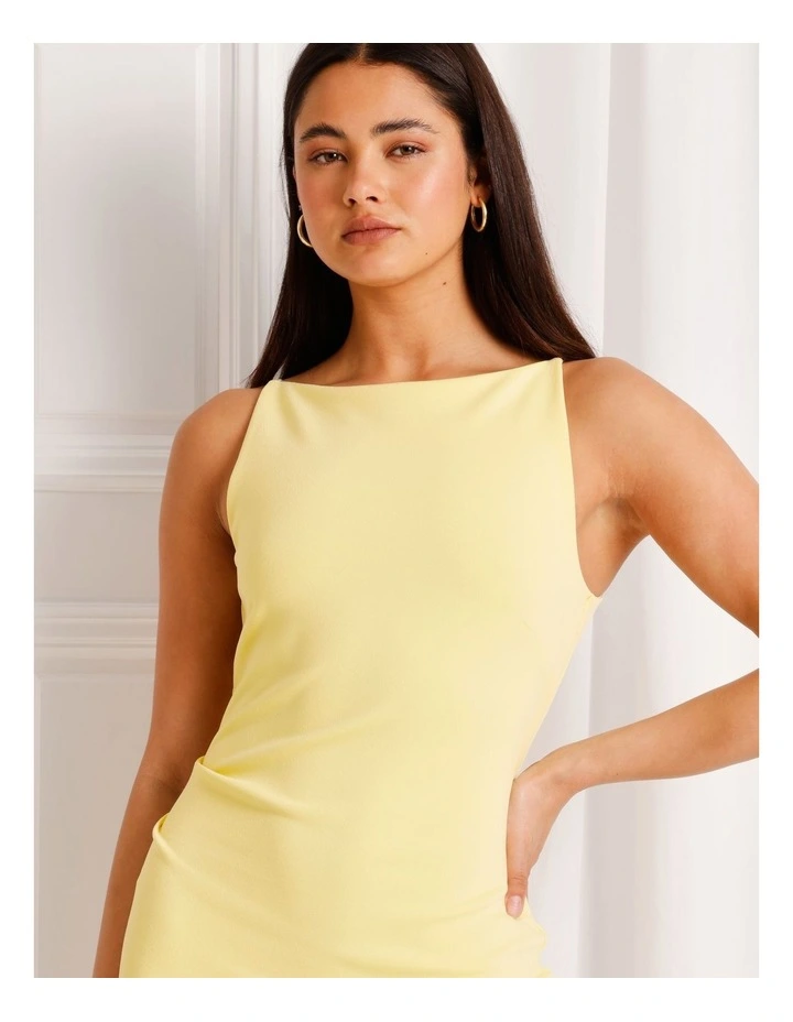 Boat Neck Shift Dress in Light Yellow image 3