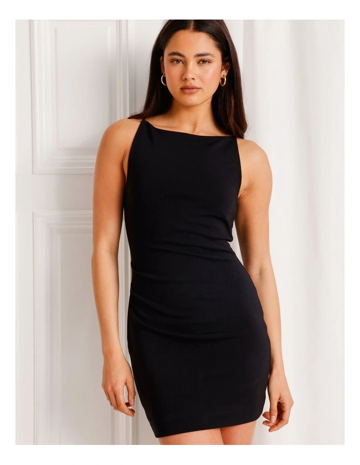 Boat Neck Shift Dress in Black image 2
