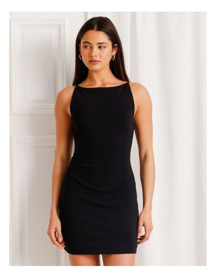 Boat Neck Shift Dress in Black image 5