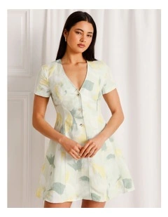 Linen Blend Short Sleeve Mini Dress in Mint