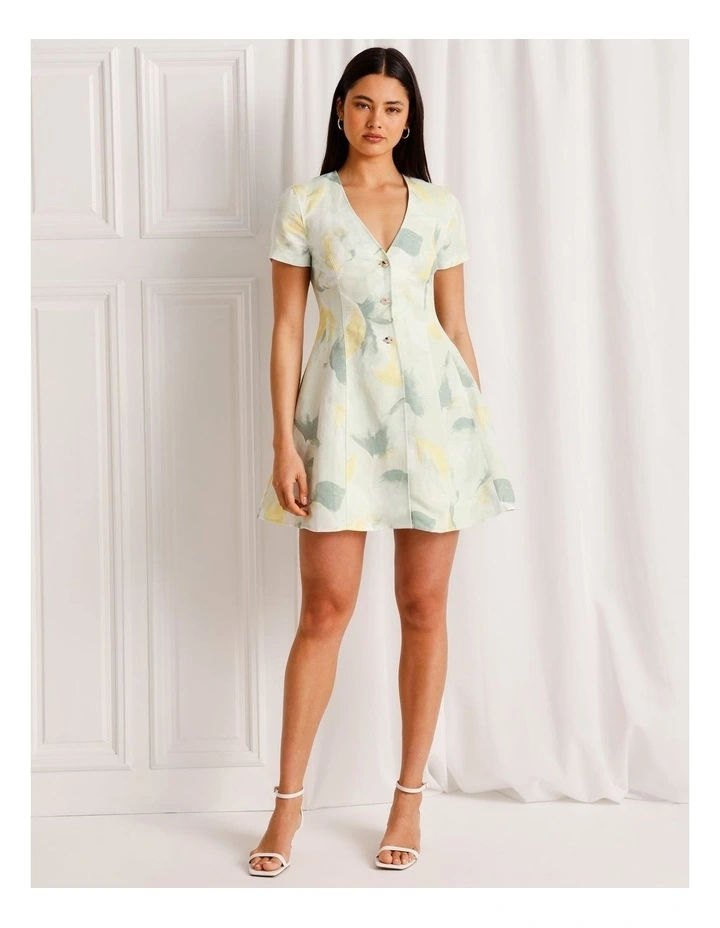 Linen Blend Short Sleeve Mini Dress in Mint image 2