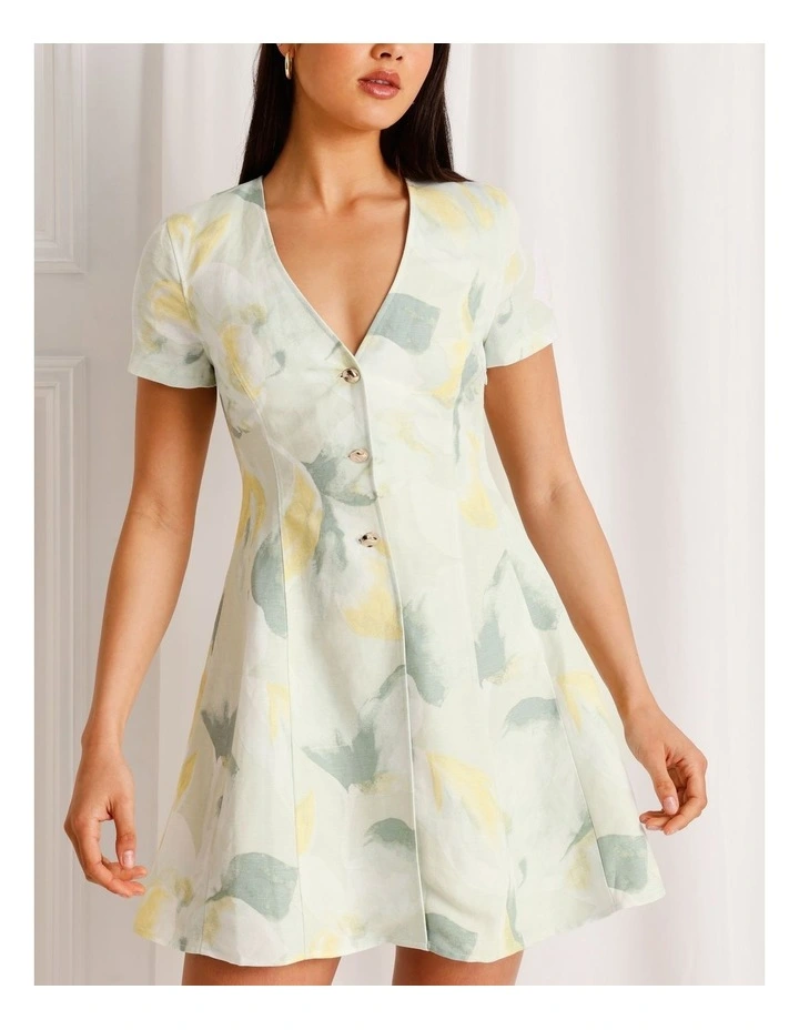 Linen Blend Short Sleeve Mini Dress in Mint image 3
