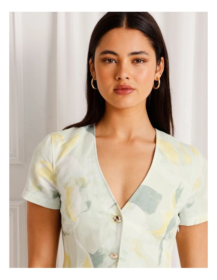 Linen Blend Short Sleeve Mini Dress in Mint image 4