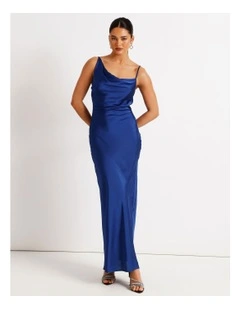 Satin Bias Cut Maxi Dress in Cobalt
