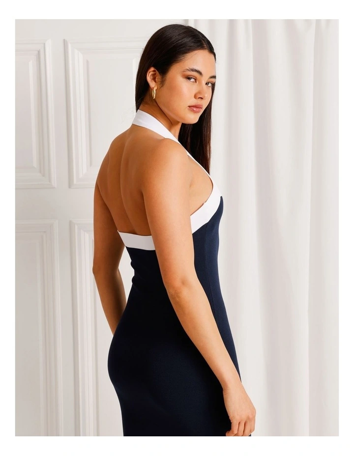 Halter Neck Knit Midi Dress in Navy image 6