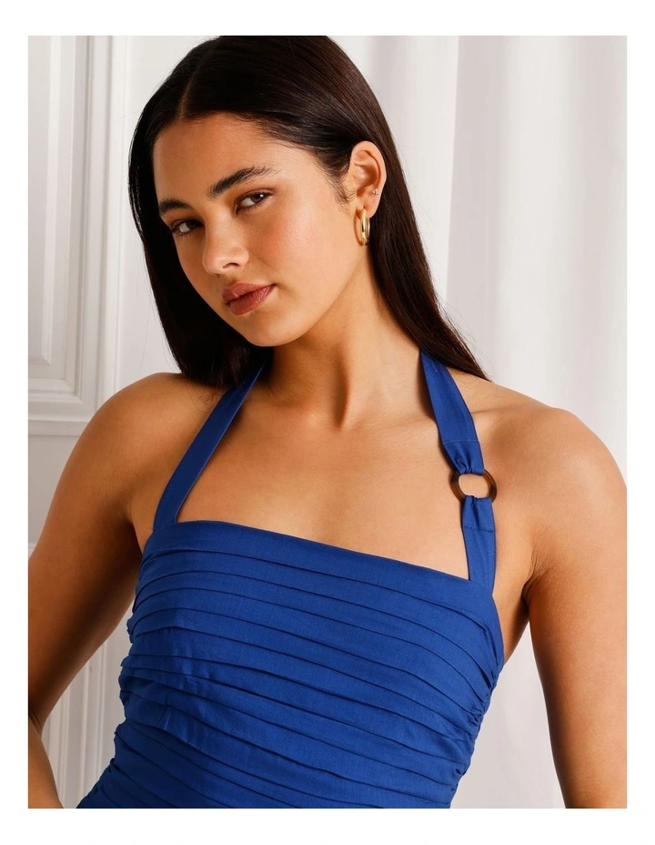 Cotton Ruched Halter Mini Dress in Cobalt image 4