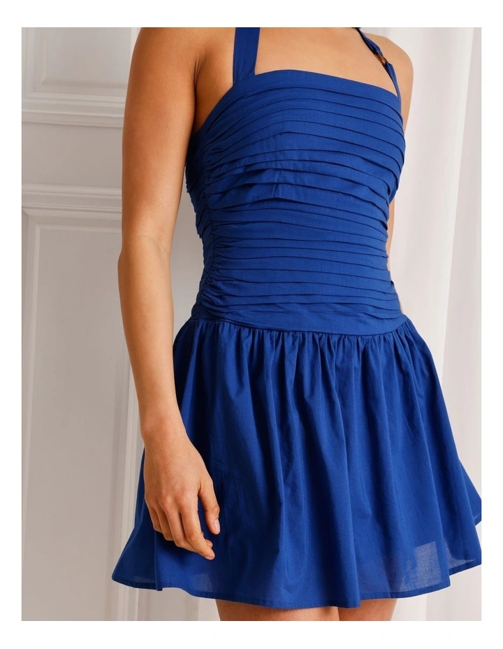 Cotton Ruched Halter Mini Dress in Cobalt image 5