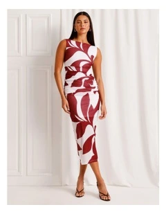Mesh Ruched Midi Dress in Red