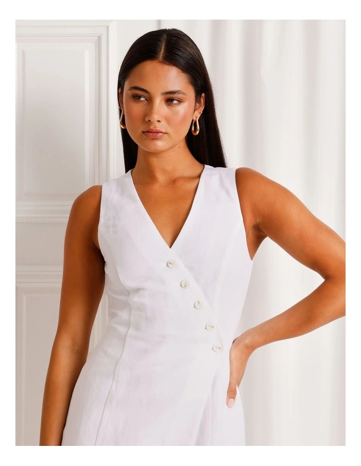 Linen Blend Asymmetrical Mini Dress in White image 2