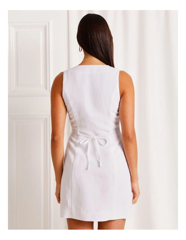 Linen Blend Asymmetrical Mini Dress in White image 5