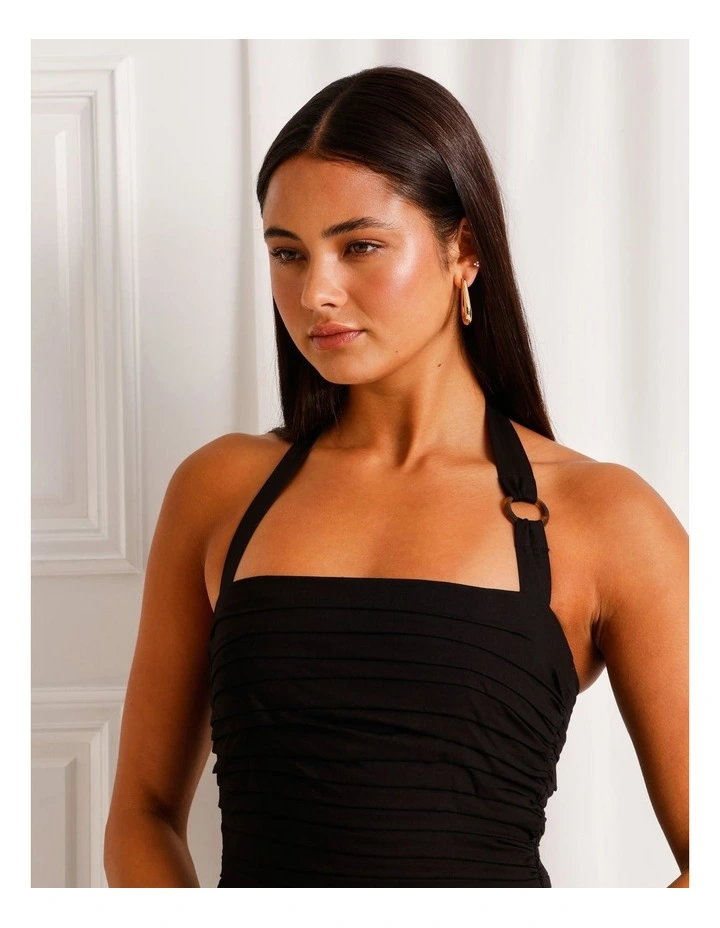 Cotton Ruched Halter Mini Dress in Black image 4