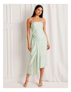 Textured Ruched Asymmetrical Midi Dress in Mint