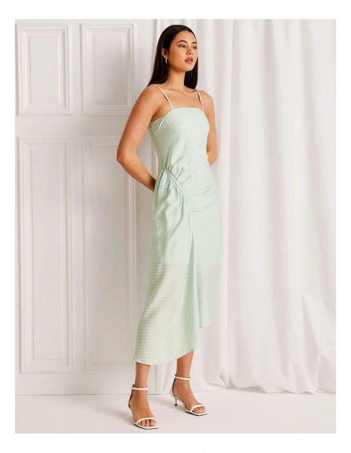 Textured Ruched Asymmetrical Midi Dress in Mint image 3