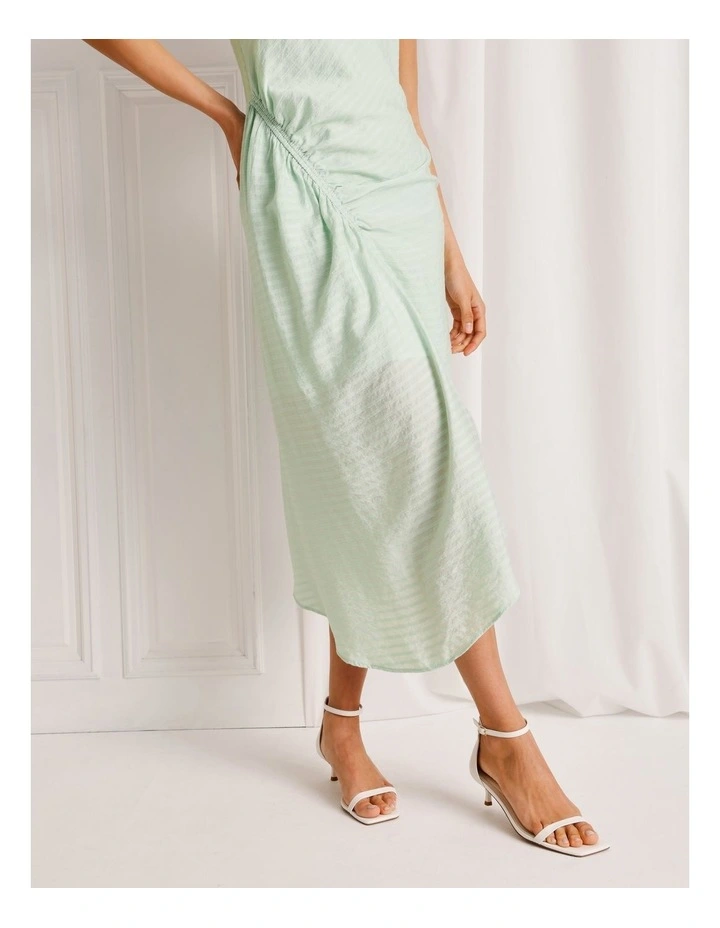 Textured Ruched Asymmetrical Midi Dress in Mint image 4