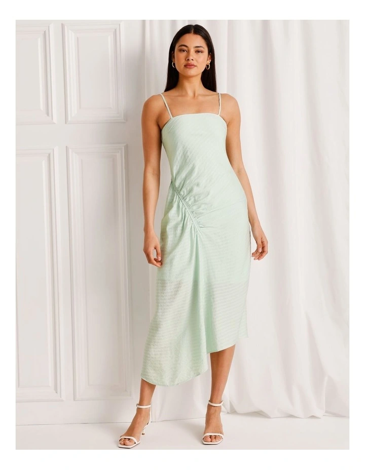 Textured Ruched Asymmetrical Midi Dress in Mint image 5