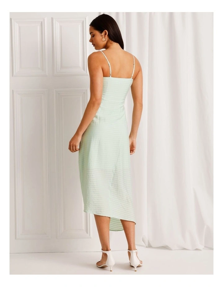 Textured Ruched Asymmetrical Midi Dress in Mint image 6