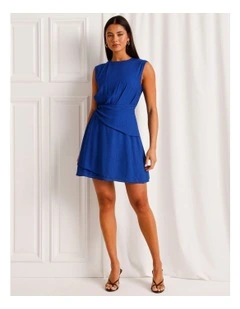 Extended Shoulder Draped Mini Dress in Cobalt