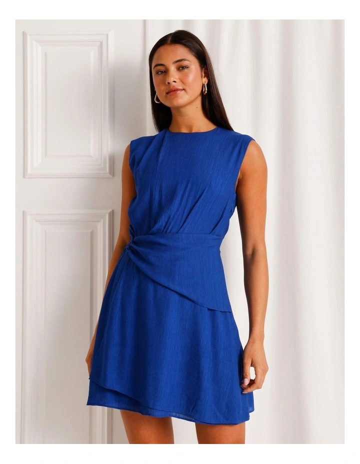 Extended Shoulder Draped Mini Dress in Cobalt image 2