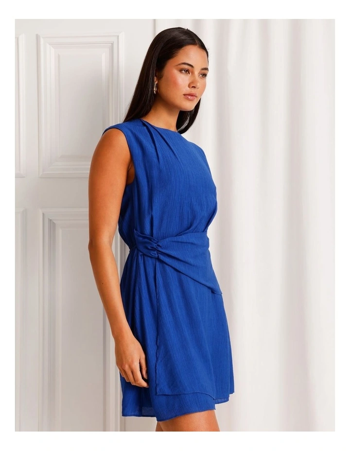 Extended Shoulder Draped Mini Dress in Cobalt image 3