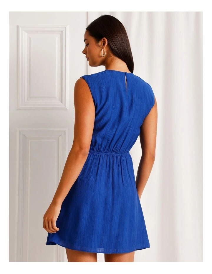Extended Shoulder Draped Mini Dress in Cobalt image 5
