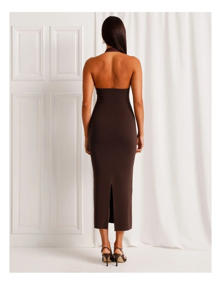 Halter Neck Knit Midi Dress in Dark Brown image 6