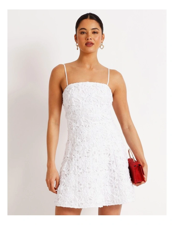 Floral Applique Dress in White image 2