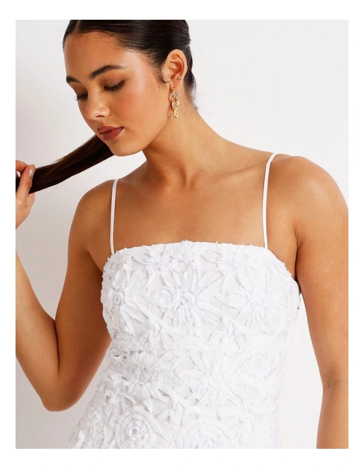 Floral Applique Dress in White image 3